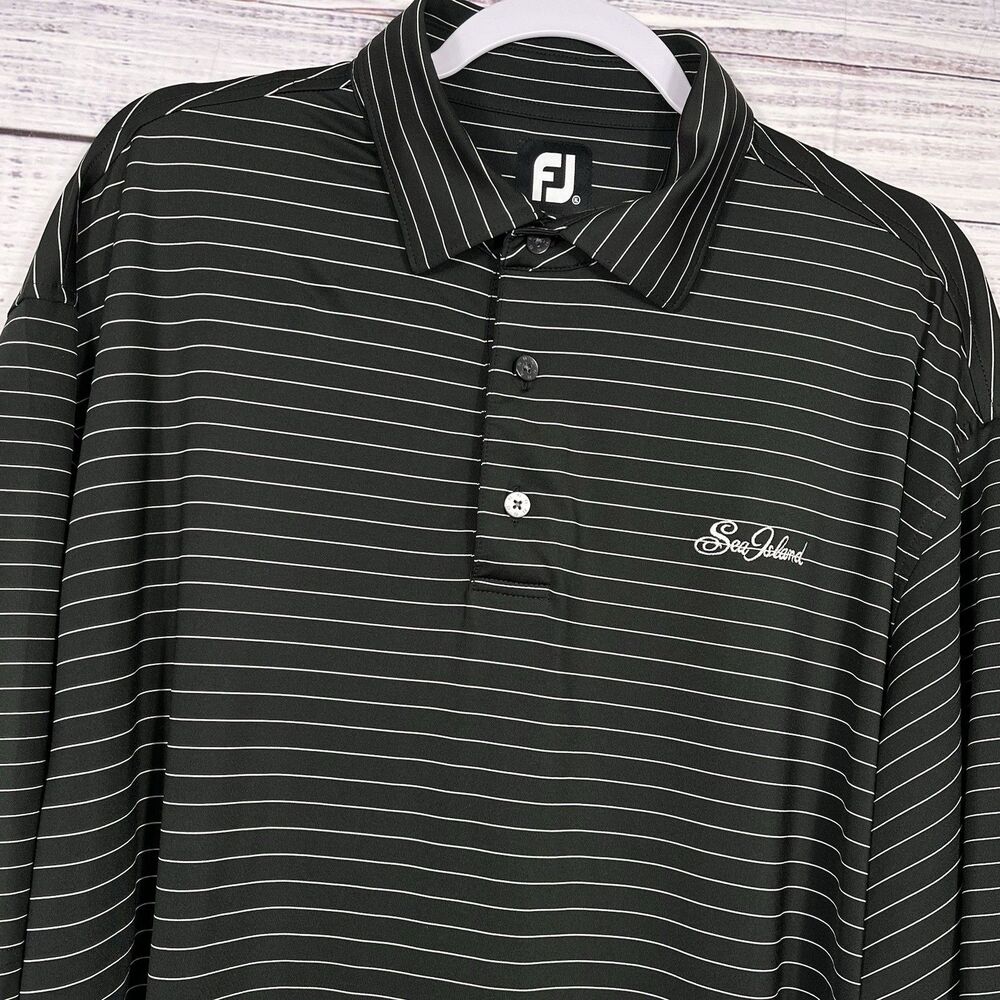 Footjoy FJ  Mens Polo Shirt Extra Large XL Black White Striped Golf Performance